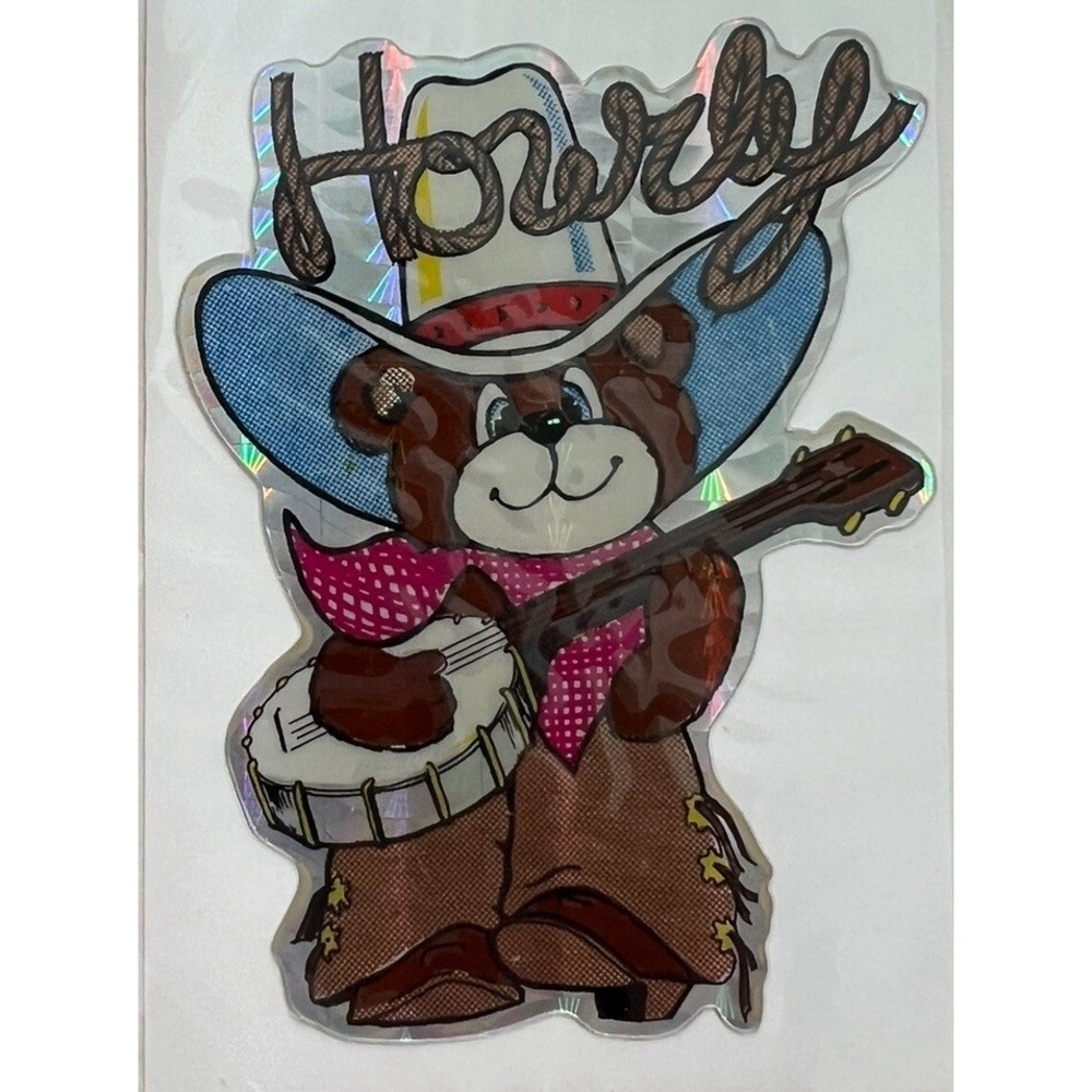 Vtg Sticker Lot Of 4 Cowboy Teddy Bear Howdy Cowboy Texas Prism Vending Machine